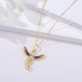wholesale 14k Gold Phoenix Pendant Necklace Cubic Zirconia Colorful Enamel Wings For Women-0-4