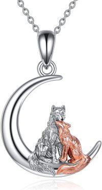 wholesale 925 Sterling Silver Moon Pendant with Wolf and Fox Design for Women's Necklaces-1-Silver