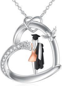 wholesale 925 Sterling Silver Graduation Necklace with Heart Shape Class of 2025 Inspirational Jewelry for Women-A-Girl