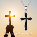 wholesale 925 Sterling Silver Black Cross Pendant Necklace with Onyx Stone for Women-0-3