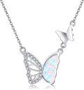wholesale 925 Sterling Silver Pink Opal Butterfly Pendant Necklace for Women-0-0