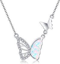 wholesale 925 Sterling Silver Pink Opal Butterfly Pendant Necklace for Women-Butterfly Necklace