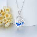 wholesale 925 Sterling Silver Blue Enamel Palm Tree Ocean Wave Heart Pendant Necklace for Women-0-2