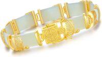 wholesale 18kt Gold Plated Sterling Silver Jade Bracelet for Women Fine Jewelry Gift-8.5 Inches A2-Hetian Jade-Gold