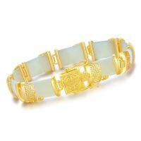 wholesale 925 Sterling Silver Green Jade Link Bracelet Wholesale With Intricate Clasp Design-8.5 Inches A2-Hetian Jade-Gold