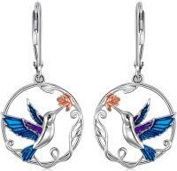 wholesale 925 Sterling Silver Enamel Hummingbird Leverback Drop Dangle Earrings Gift-Hummingbird-4