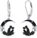 wholesale 925 Sterling Silver Crescent Moon Black Rose Skeletons Leverback Drop Earrings-0-0