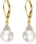 wholesale 14K Gold Moissanite Pearl Drop Earrings, 29mm Dangle Lever Back, Hypoallergenic Gift for Women-0-0