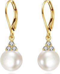 wholesale 14K Gold Moissanite Pearl Drop Earrings, 29mm Dangle Lever Back, Hypoallergenic Gift for Women-3 Moissanite with Pearl