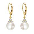 wholesale 14K Gold Moissanite Pearl Drop Earrings, 29mm Dangle Lever Back, Hypoallergenic Gift for Women-0-0