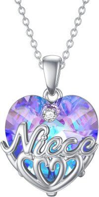 wholesale 925 Sterling Silver Purple & Blue Heart Pendant Necklaces with Niece Inscription-Niece