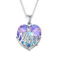 wholesale 925 Sterling Silver Purple & Blue Heart Pendant Necklaces with Niece Inscription-0-0