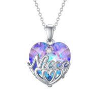 wholesale 925 Sterling Silver Purple & Blue Heart Pendant Necklaces with Niece Inscription-Niece