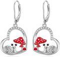 wholesale 925 Sterling Silver Heart-Shaped Red Mushroom Snail Dangle Earrings for Women-0-0