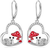 wholesale 925 Sterling Silver Heart-Shaped Red Mushroom Snail Dangle Earrings for Women-Mushroom with Snail