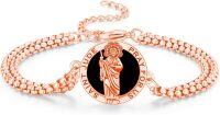wholesale 925 Sterling Silver Plated Rose Gold Saint Jude Charm Bracelet with Black Onyx Stone and Religious Symbol for Protection-Rose Gold-St Jude
