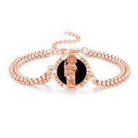 wholesale 925 Sterling Silver Plated Rose Gold Saint Jude Charm Bracelet with Black Onyx Stone and Religious Symbol for Protection-Rose Gold-St Jude