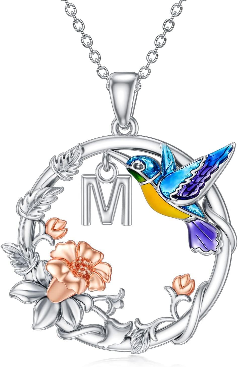 Sterling Silver A Z Hummingbird Necklace 26 Alphabet Jewelry Gift-M
