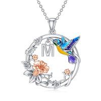 wholesale 925 Silver Hummingbird Enamel Rose Gold Flower Initial M Pendant Necklace For Women-M