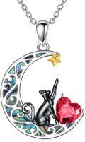 wholesale 925 Sterling Silver 12 Birthstones Black Cat Necklace for Women-0-0