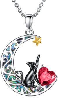 wholesale 925 Sterling Silver 12 Birthstones Black Cat Necklace for Women-Jul.