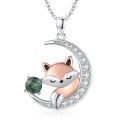 wholesale 925 Sterling Silver Moon & Fox Pendant Necklace - Green Stone Charm  for Her-0-0