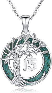 wholesale 925 Sterling Silver Turquoise Tree of Life 15th Birthday Pendant - Hypoallergenic Nickel-Free 20mm Gift-15th