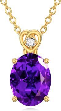 wholesale 14K Gold Diamond (I2 I3) 2Ct Oval Birthstone Necklace for Women Mom-Amethyst