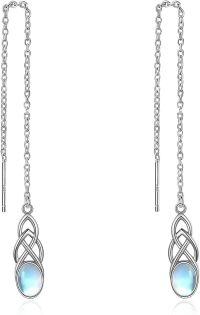 wholesale 925 Sterling Silver Moonstone Drop Earrings with Celtic Knot Design and Blue Stone Accents-Celtic