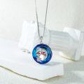 wholesale 925 Sterling Silver Round Blue Swarovski Crystal Pendant with Red and White Animal Design for Cat Lovers-0-1