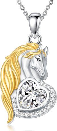 wholesale 925 Sterling Silver Synthetic Birthstone Horse Pendant Necklace Gift for Women-April - Created Diamond