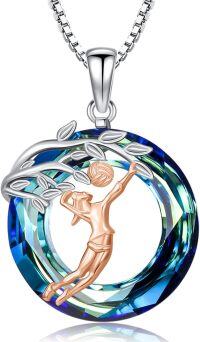 wholesale 925 Sterling Silver Blue Crystal Sports Volleyball Girl Pendant Necklace-Volleyball