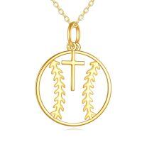 wholesale 14K Gold Baseball Cross Sports Pendant Necklace - Religious Gifts for Women and Men-Baseball Cross