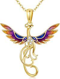 wholesale 14K Gold Enamel Phoenix Pendant Necklace with Stones - Unique Nirvana Bird s for Her-Gradient Purple