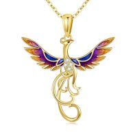 wholesale 14k Gold Phoenix Pendant Necklace Cubic Zirconia Colorful Enamel Wings For Women-Gradient Purple
