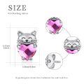 wholesale 925 Sterling Silver Cute Cat Hugging Pink Heart Crystal Stud Earrings-0-3