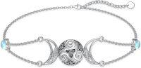 wholesale 925 Sterling Silver Celtic Knot Moon Phase Anklet with Blue Opal Beads and Swirl Design-Trinity 9"-11"