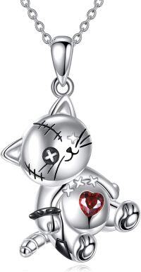 wholesale 925 Sterling Silver & Crystal Goth Cat Voodoo Doll Pendant Necklace, Gothic Jewelry-Cat