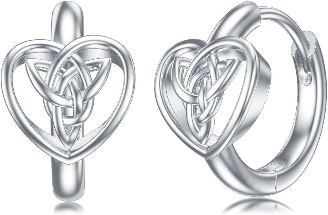 Sterling Silver Celtic Knot Huggie Hoop Earrings Triangle Knot Jewelry Gifts for Women-Celtic Love Knot Earrings-2