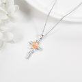wholesale 925 Sterling Silver Floral Cross Pendant Necklace with Pink Carnation and White Lily Birthstone Charm for Women-0-3