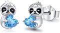 wholesale 925 Sterling Silver Hypoallergenic Blue Crystal Sloth Stud Earrings for Kids Adults-0-0