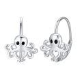 wholesale 925 Sterling Silver Octopus Hoop Earrings White Gold Plated Black Eyes Sea Animal Jewelry-0-0