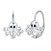 wholesale 925 Sterling Silver Octopus Hoop Earrings White Gold Plated Black Eyes Sea Animal Jewelry-Octopus Hoops