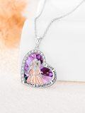 wholesale 925 Sterling Silver Purple Crystal Heart Pendant - Mother & Daughter Forever Love Necklace-0-2