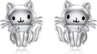 wholesale 925 Sterling Silver Cat Stud Earrings - Hypoallergenic  for Women-Cat
