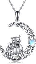 wholesale 925 Sterling Silver Owl Family Moon Pendant Necklaces for Women Girls s-0-0
