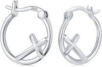 wholesale 925 Sterling Silver Cross Hoop Earrings with Stone - Religious  for Women-Silver Cross
