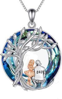 wholesale 925 Sterling Silver Blue Crystal Family Tree Pendant Necklaces for Mom Dad Daughter Son-Dad&1 Daughter-D