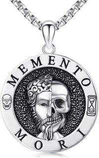 wholesale 925 Sterling Silver Roman Emperor Marcus Aurelius Skull Pendant Necklace for Men Women  47mm Diameter-B
