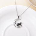 wholesale 925 Sterling Silver Crescent Moon with Black Cat and Cubic Zirconias Pendant Necklace for Women-0-2
